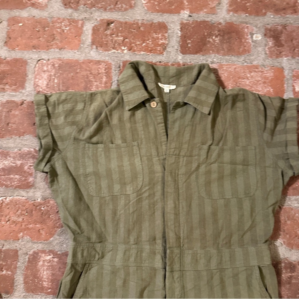 Easel Safari Utility Military Cotton Romper Jumpsuit Olive Green Striped Medium - Picture 4 of 15